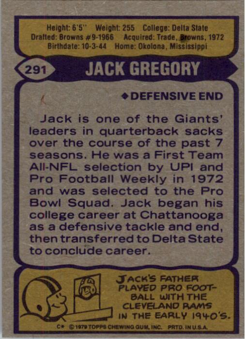 1979 Topps #291 Jack Gregory back image