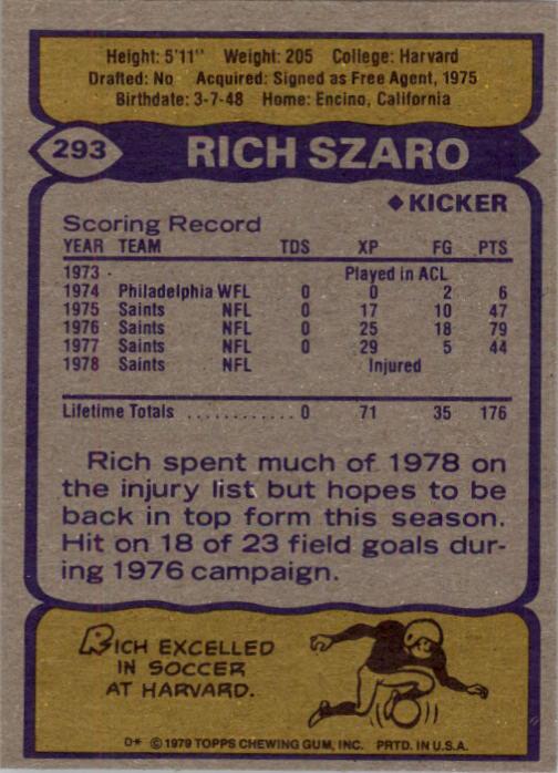 1979 Topps #293 Rich Szaro back image