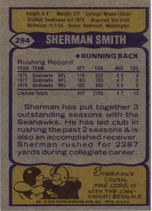 1979 Topps #294 Sherman Smith back image