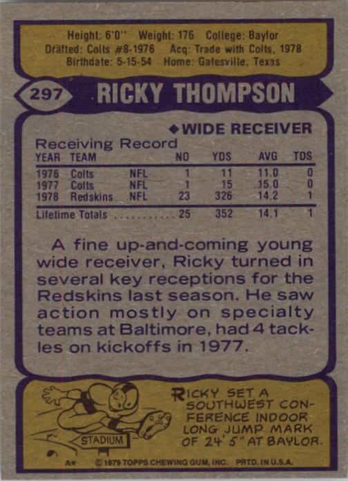 1979 Topps #297 Ricky Thompson RC back image