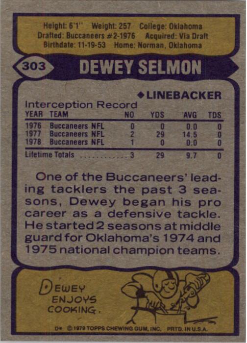 1979 Topps #303 Dewey Selmon back image