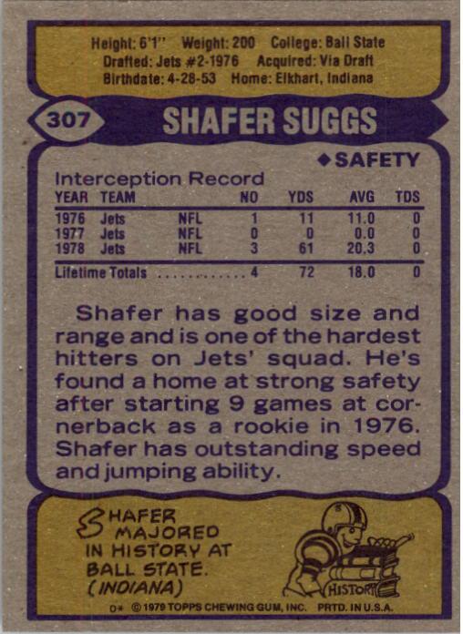 1979 Topps #307 Shafer Suggs RC back image