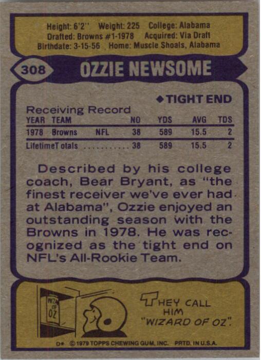 1979 Topps #308 Ozzie Newsome RC back image