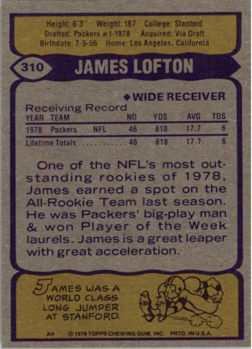 1979 Topps #310 James Lofton RC back image