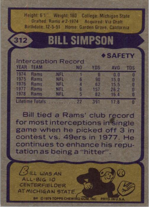 1979 Topps #312 Bill Simpson AP back image