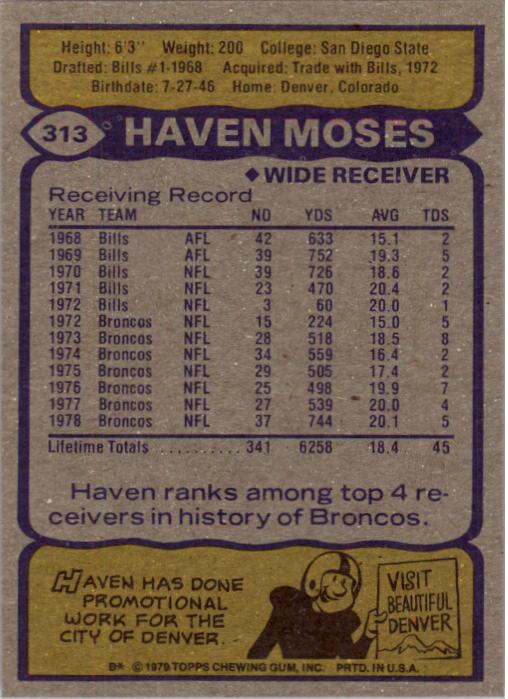 1979 Topps #313 Haven Moses back image