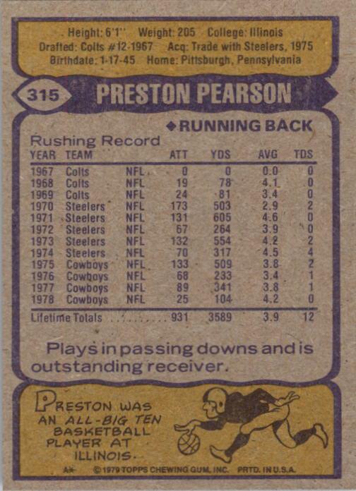 1979 Topps #315 Preston Pearson back image