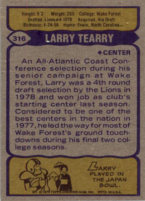 1979 Topps #316 Larry Tearry RC back image