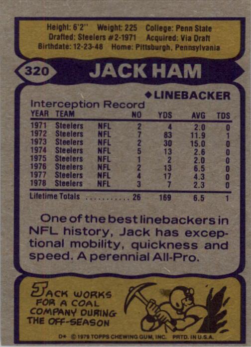 1979 Topps #320 Jack Ham AP back image