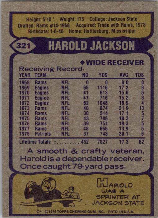 1979 Topps #321 Harold Jackson back image