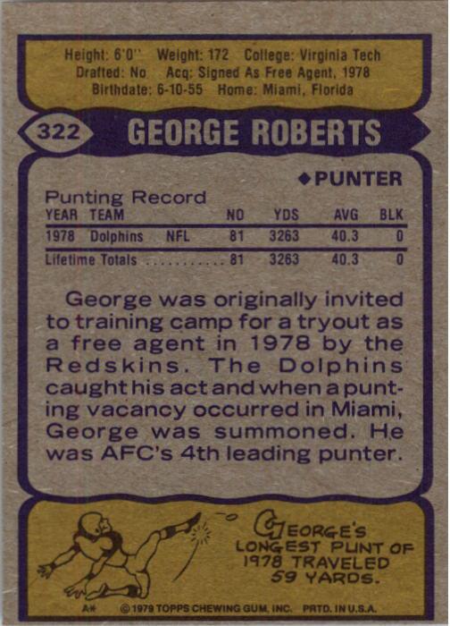1979 Topps #322 George Roberts RC back image