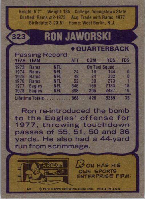 1979 Topps #323 Ron Jaworski back image