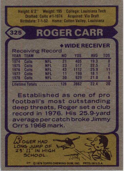 1979 Topps #325 Roger Carr back image