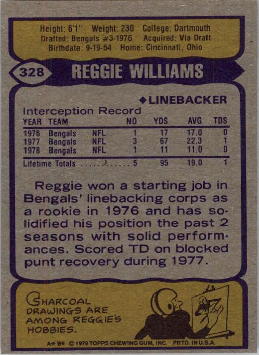 1979 Topps #328 Reggie Williams back image