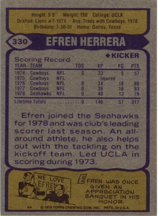 1979 Topps #330 Efren Herrera back image