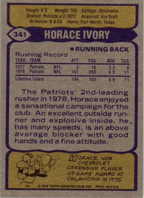 1979 Topps #341 Horace Ivory RC back image