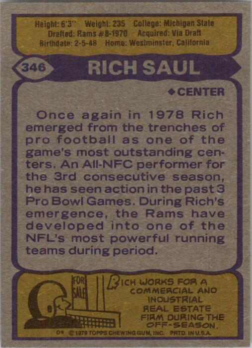 1979 Topps #346 Rich Saul back image