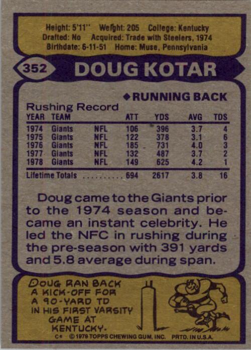 1979 Topps #352 Doug Kotar back image