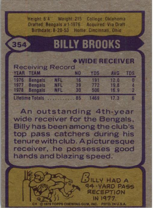 1979 Topps #354 Billy Brooks back image