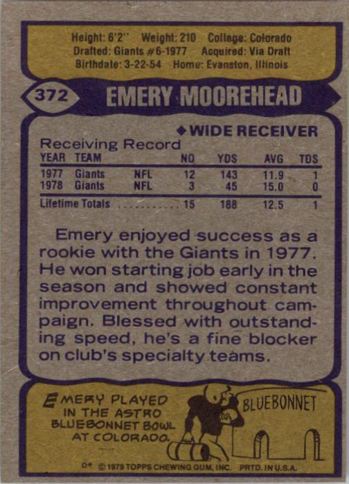 1979 Topps #372 Emery Moorehead back image