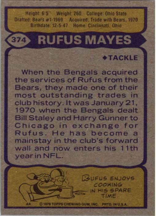 1979 Topps #374 Rufus Mayes back image