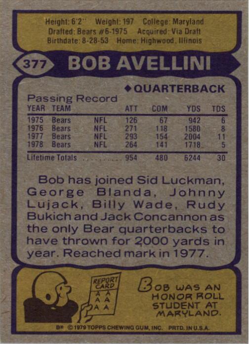 1979 Topps #377 Bob Avellini back image
