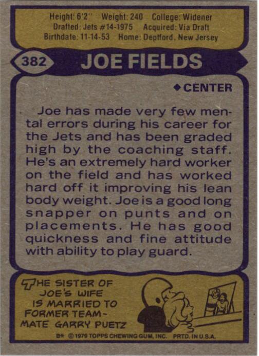1979 Topps #382 Joe Fields back image