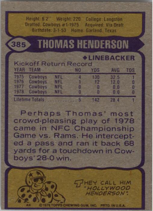 1979 Topps #385 Thomas Henderson back image