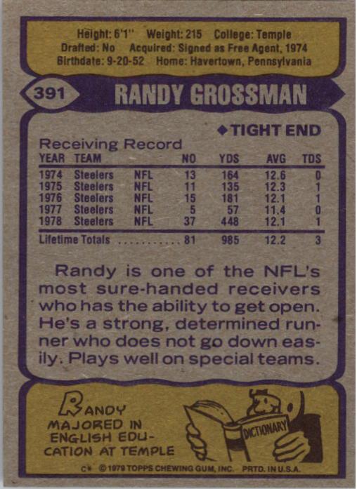 1979 Topps #391 Randy Grossman back image