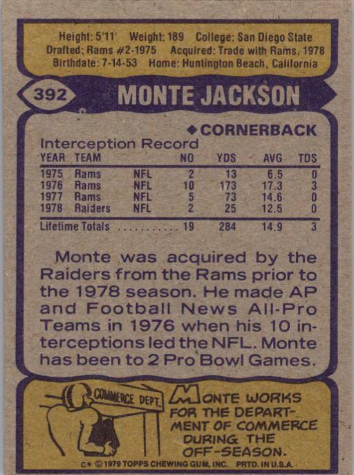 1979 Topps #392 Monte Jackson back image