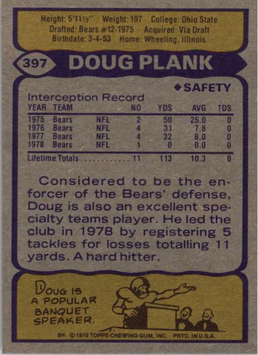 1979 Topps #397 Doug Plank back image