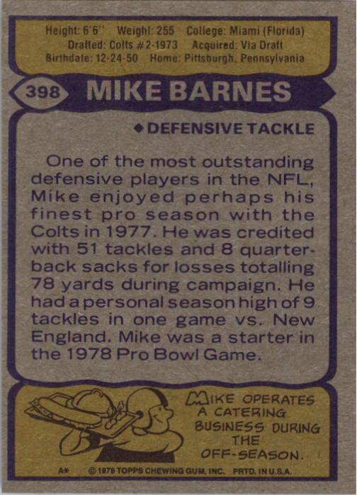 1979 Topps #398 Mike Barnes back image