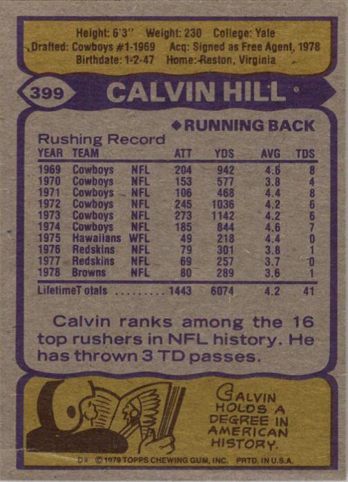 1979 Topps #399 Calvin Hill back image
