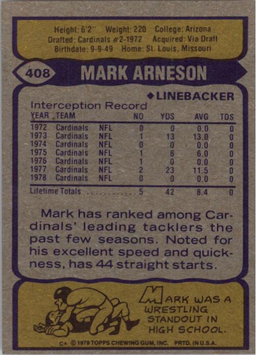 1979 Topps #408 Mark Arneson back image