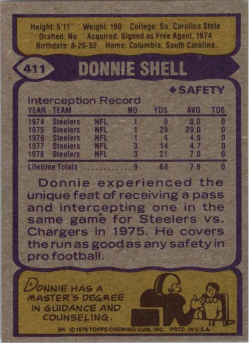1979 Topps #411 Donnie Shell RC back image