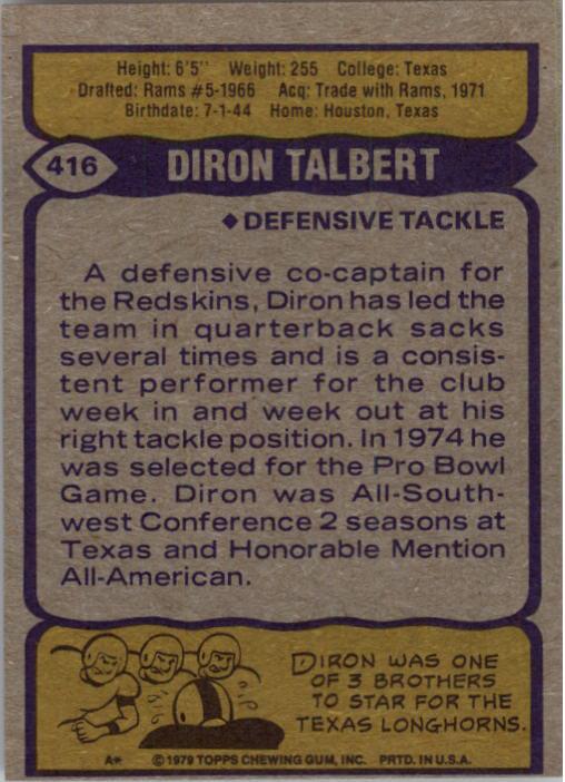 1979 Topps #416 Diron Talbert back image