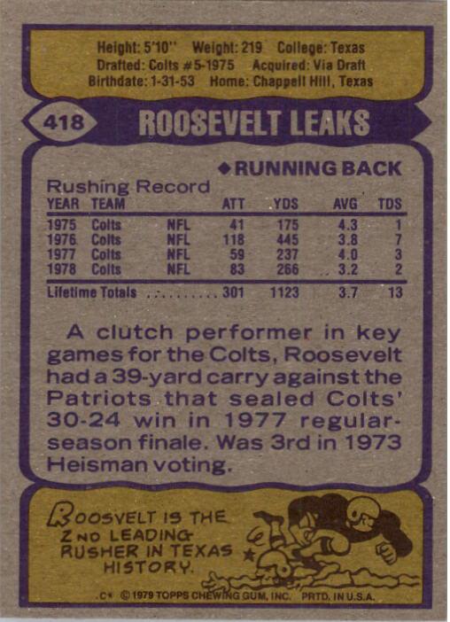 1979 Topps #418 Roosevelt Leaks back image