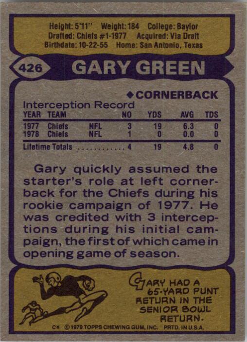 1979 Topps #426 Gary Green back image