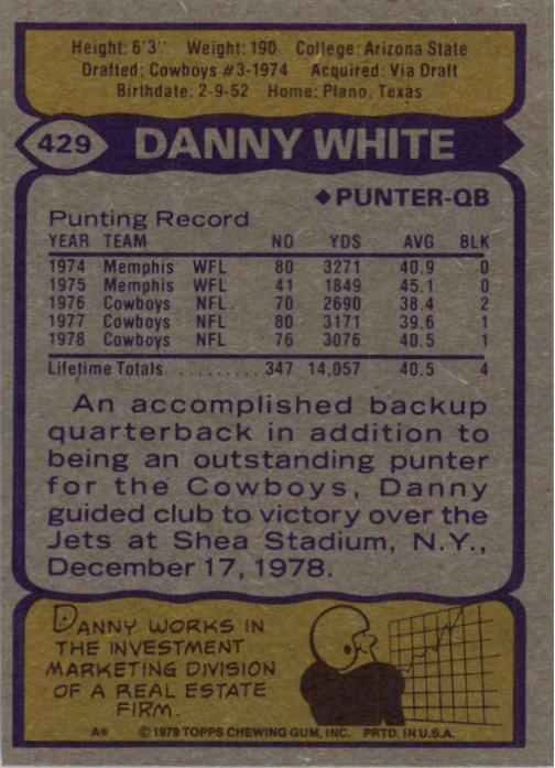 1979 Topps #429 Danny White back image
