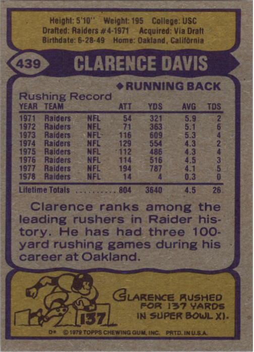 1979 Topps #439 Clarence Davis back image