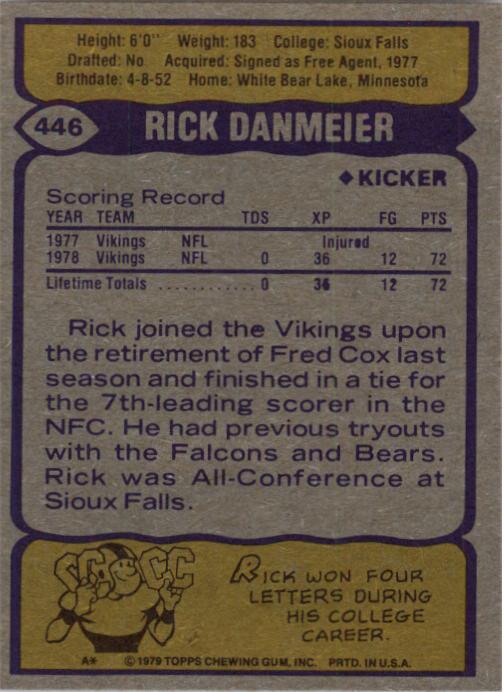 1979 Topps #446 Rick Danmeier RC back image