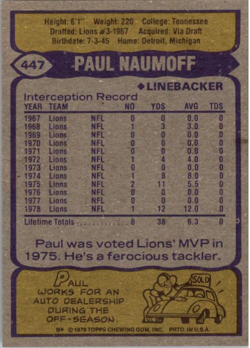 1979 Topps #447 Paul Naumoff back image