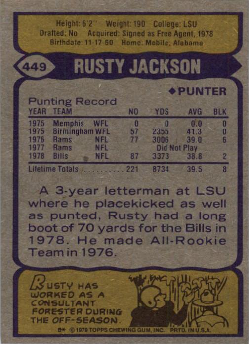 1979 Topps #449 Rusty Jackson back image