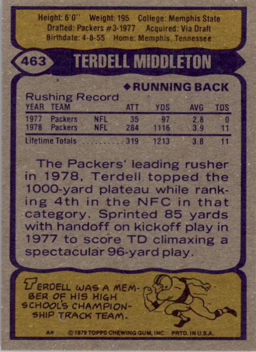 1979 Topps #463 Terdell Middleton RC back image
