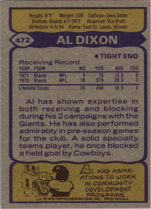 1979 Topps #472 Al Dixon RC back image