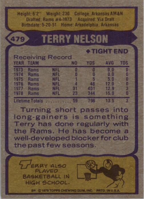 1979 Topps #479 Terry Nelson back image