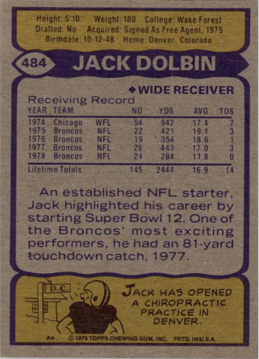1979 Topps #484 Jack Dolbin back image