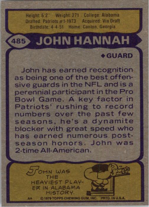 1979 Topps #485 John Hannah AP back image