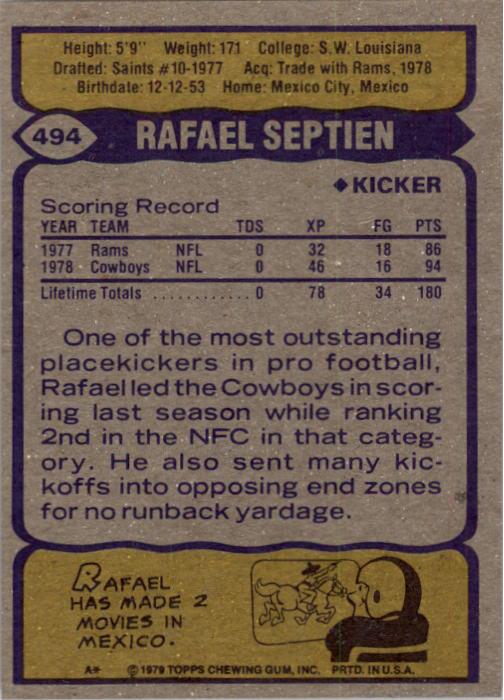1979 Topps #494 Rafael Septien back image