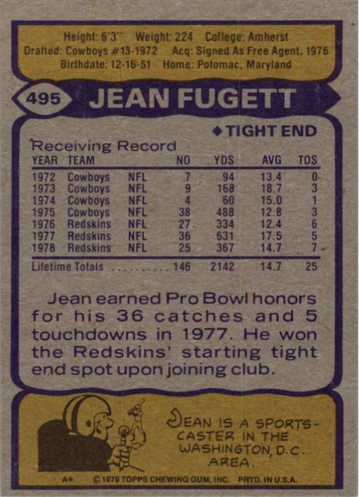 1979 Topps #495 Jean Fugett back image